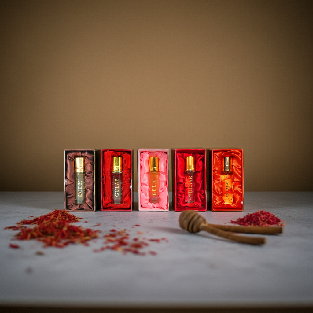 Classic Ittar Collection – Oudh, Gulab, Bela, Kesar & Sandalwood | Long-Lasting Natural Scents
